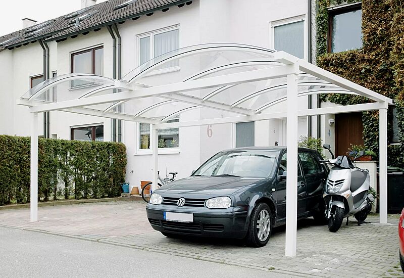 pkw-ueberdachung-kallisto__shoKAT0007884 Pkw-Überdachung KALLISTO für 2 Pkw, Dachbreite x Dachtiefe 5120 mm x 5000 mm, Dacheindeckung Polycarbonat, Stahlkonstruktion in RAL 9010 reinweiß Pkw-Überdachung KALLISTO für 2 Pkw Dachbreite x Dachtiefe 5120 mm x 5000 mm, Stahlkonstruktion feuerverzin...