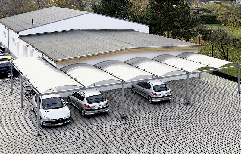pkw-ueberdachung-kallisto__shoKAT0018250 Pkw-Überdachung KALLISTO mit auftragsbezogener Anpassung für 6 Pkw, Dachbreite x Dachtiefe 15120 mm x 5000 / 10000 mm, Dacheindeckung Polycarbonat, opal transparent, Stahlkonstruktion feuerverzinkt