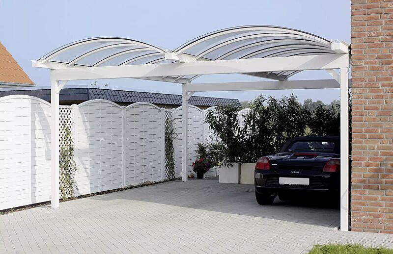 pkw-ueberdachung-kallisto__shoKAT0023616 Pkw-Überdachung KALLISTO für 2 Pkw, mit auftragsbezogener Anpassung der Dachbreite x Dachtiefe 5120 mm x 6000 mm, Stahlkonstruktion in RAL 9010 reinweiß