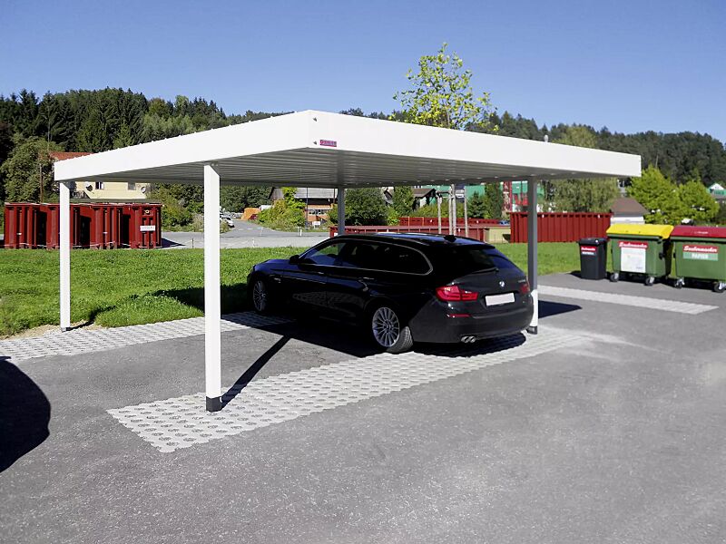 pkw-ueberdachung-z02__shoKAT0035802 PKW-Überdachung Z02 für 2 PKW, Dachbreite x Dachtiefe 5190 mm x 5810 mm, Stahlkonstruktion in RAL 9003 signalweiß