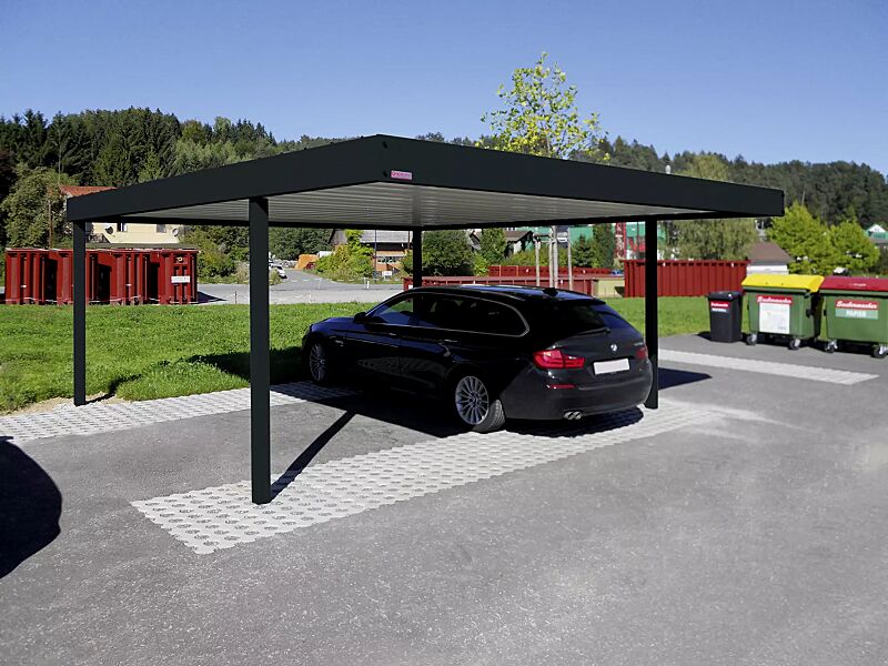 pkw-ueberdachung-z02__shoKAT0063936 PKW-Überdachung Z02 für 2 PKW, Dachbreite x Dachtiefe 5190 mm x 5810 mm, Stahlkonstruktion in RAL 7016 anthrazitgrau
