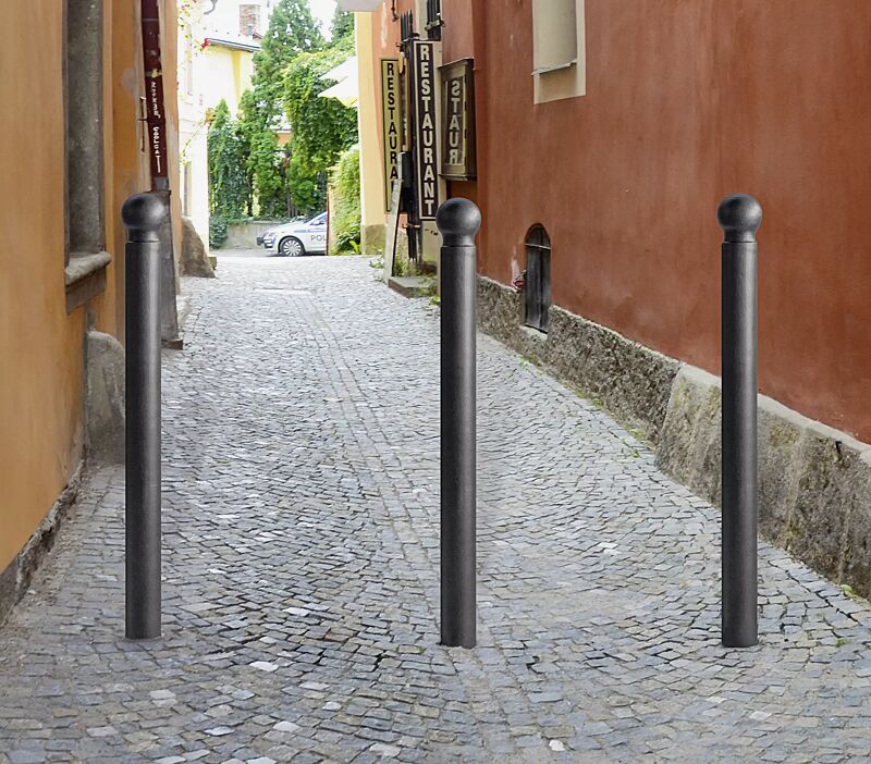 Poller BURMIT aus Aluminium, pulverbeschichtet in eisenglimmergrau