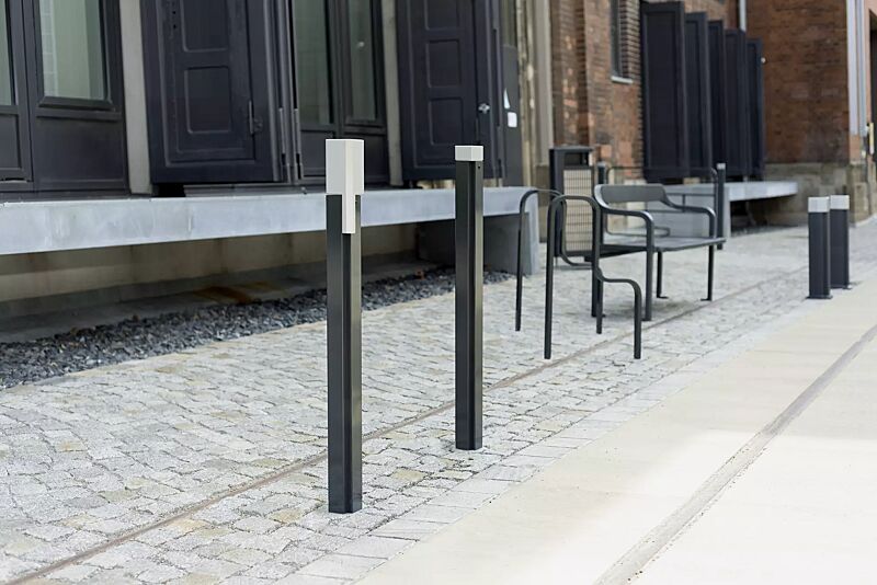 poller-imawa__shoKAT0055524 Kollektion IMAWA bestehend aus Poller, Sitzbank, Abfallbehälter, Anlehnbügel und Systemgeländer