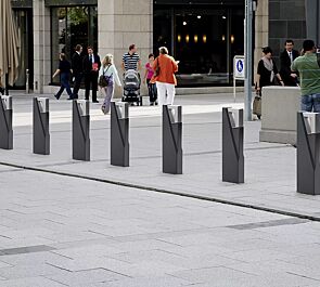 Poller INTAL, Höhe 850 mm, Stahlteile in RAL 7016 anthrazitgrau, Beton beschichtet in graphit