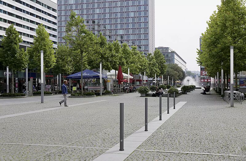 poller-mostoles__shoKAT0059672 Poller MOSTOLES, herausnehmbar aus Bodenhülse, mit Dreikantschloss, in DB 703 eisenglimmer