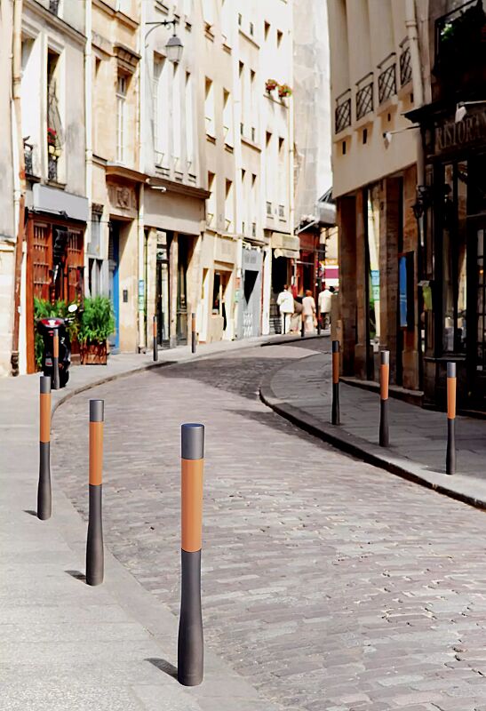 Poller ORAPOST mit terracotta-farbigem Element, in RAL 7024 graphitgrau