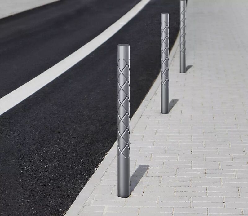 Poller STRIUM CAPITAN mit Flachkopf, in RAL 7011 eisengrau