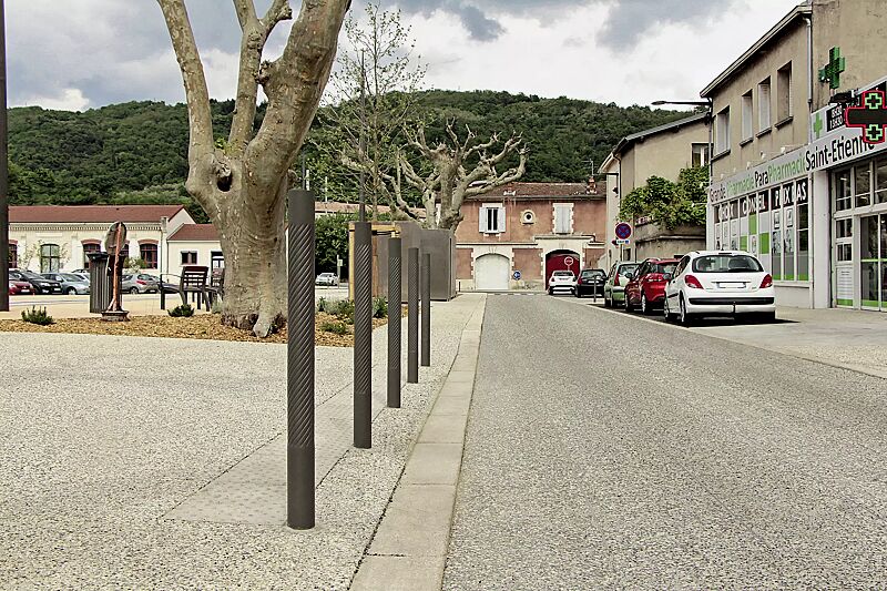 Poller STRIUM HELIX mit Flachkopf, in RAL 8014 sepiabraun