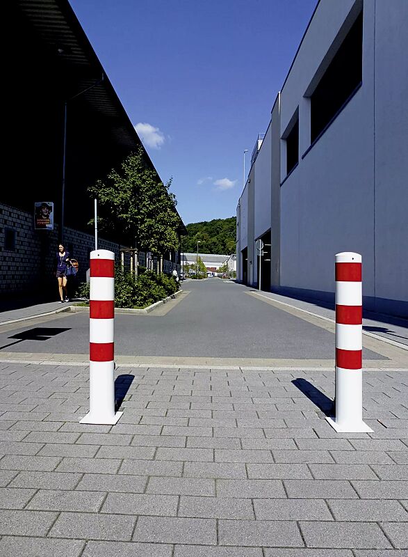 rammschutzpoller-genas__shoKAT0064536 Rammschutzpoller GENAS zum Aufdübeln, Ø 152 mm, in weiß mit roten Reflexstreifen