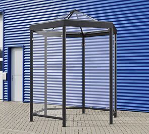Raucherunterstand AQUARIUS MINI, Dachbreite x Dachtiefe 2344 mm x 2030 mm, inkl. 5 Seitenwände ESG, Klarglas, Dach VSG, Klarglas, Stahlkonstruktion in RAL 7016 anthrazitgrau