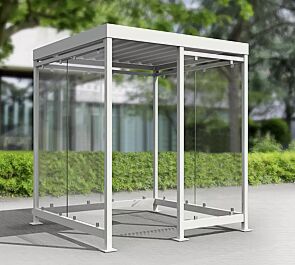Raucherunterstand BOOTIS, Dachbreite x Dachtiefe 2165 mm x 2165 mm, Stahlkonstruktion feuerverzinkt und pulverbeschichtet, mit Rück- und Seitenwänden sowie Windschutzwand rechts