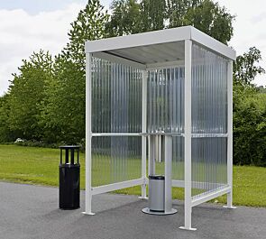 Raucherunterstand CIGAR, Dachbreite x Dachtiefe 1720 mm x 1580 mm, inklusive Rück- / Seitenwände, mit integrierter Anlehnmöglichkeit, Stahlkonstruktion in RAL 9002 grauweiß