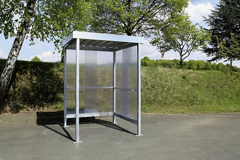 raucherunterstand-cigar__shoKAT0057523 Raucherunterstand CIGAR, Dachbreite x Dachtiefe 1720 mm x 1580 mm, inklusive Rück- / Seitenwand mit integrierter Anlehnmöglichkeit, Stahlkonstruktion feuerverzinkt