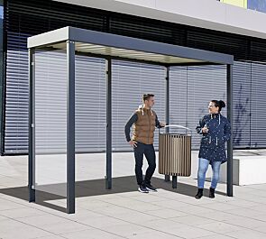 Raucherunterstand GEMALA, Dachbreite x Dachtiefe 3100 mm x 1600 mm, Stahlkonstruktion feuerverzinkt und pulverbeschichtet, inkl. Rück- / Seitenwände ESG, Klarglas, Dacheindeckung Trapezblech