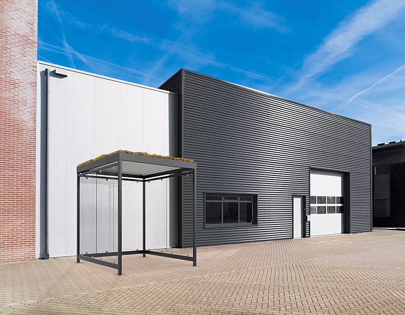 Raucherunterstand LEONIS GREEN, Dachbreite x Dachtiefe 2165 mm x 2165 mm, mit Rück- und Seitenwände, Stahlkonstruktion in RAL 7016 anthrazitgrau Raucherunterstand LEONIS GREEN, Dachbreite x Dachtiefe 2165 mm x 2165 mm, Stahlkonstruktion feuerverzinkt, ...