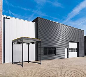 Raucherunterstand LEONIS GREEN, Dachbreite x Dachtiefe 2165 mm x 2165 mm, mit Rück- und Seitenwände, Stahlkonstruktion in RAL 7016 anthrazitgrau <br /><br />Raucherunterstand LEONIS GREEN, Dachbreite x Dachtiefe 2165 mm x 2165 mm, Stahlkonstruktion feuerverzinkt, grundiert und farbbeschichtet, inkl. Rück- und Seitenwände, Dacheindeckung Trapezblech mit Dachbegrünung Economy