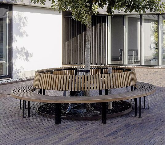 Rundbank IKAST mit Rückenlehne, Ø 3000 mm, Stahlteile in RAL 7016 anthrazitgrau