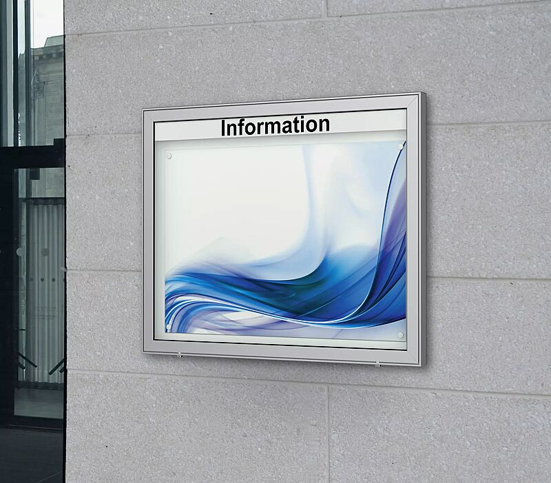 Schaukasten LIMOGES zur Wandbefestigung, für 21 x DIN A4, mit Beschriftung (Zubehör), Alu silber