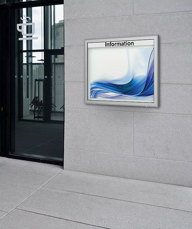 schaukasten-limoges__shoKAT0066105 Schaukasten LIMOGES zur Wandbefestigung, für 21 x DIN A4, mit Beschriftung (Zubehör), Alu silber