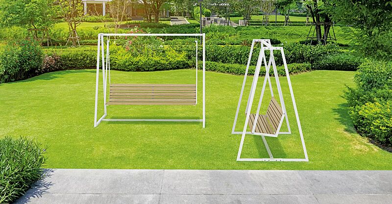 schaukelbank-mantua__shoKAT0072298 Schaukelbank MANTUA, Aluminium in natürlichem Eschenholzoptik-Effekt, Stahlteile in RAL 9003 signalweiß