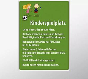 <div id="container" class="container">Hinweisschild KINDERSPIELPLATZ MIT SYMBOL</div>