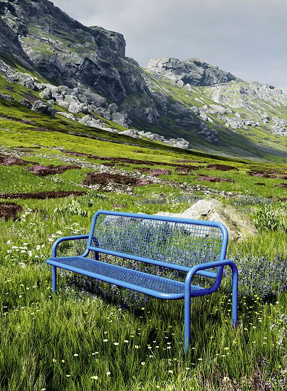 seniorenbank-rimini__shoKAT0060842 Seniorenbank RIMINI mit Rücken- und Armlehnen, zum Einbetonieren, in RAL 5015 himmelblau