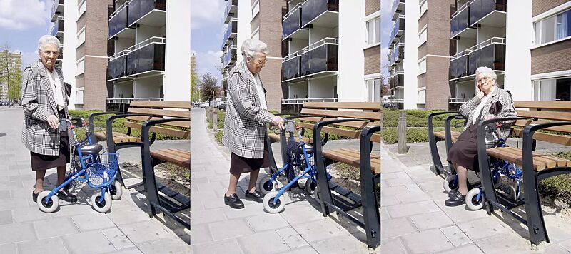 seniorenbank-senior__shoKAT0009419 Seniorenbank SENIOR mit Rückenlehne, 1-Sitzer + Aussparung für Rollator + 1-Sitzer, mit 4 Armlehnen