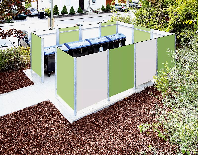 sichtschutzwand-muro__shoKAT0026265 Sichtschutzwand MURO mit Fassadenbautafeln Trespa® Sichtschutzwand MURO Länge x Tiefe 6000 mm x 4500 mm, Stahlkonstruktion feuerverzinkt inkl. Wandelement Trespa®