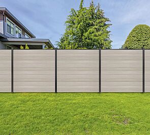 Sichtschutzwand WEXFORD, Ausführung SMALL, Höhe 1800 mm, Pfosten in DB 703 eisenglimmer, Wandelemente foliert in sheffield oak