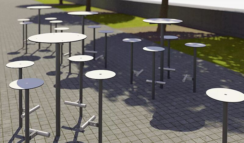 sitz-bistrot-bar__shoKAT0054917 Barhocker und Stehtisch BISTROT mit HPL-Auflage in White 0085, Stahlteile in RAL 9007 graualuminium