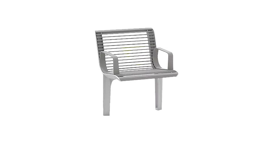 Sitz EMAU SOLO mit Rückenlehne und Armlehnen, Stahlteile in RAL 9007 graualuminium