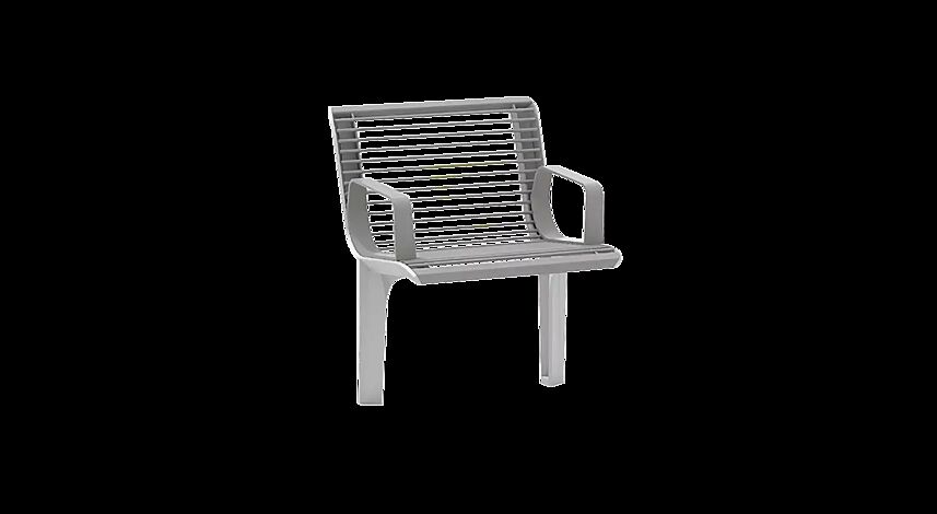 Sitz EMAU SOLO mit Rückenlehne und Armlehnen, Stahlteile in RAL 9007 graualuminium