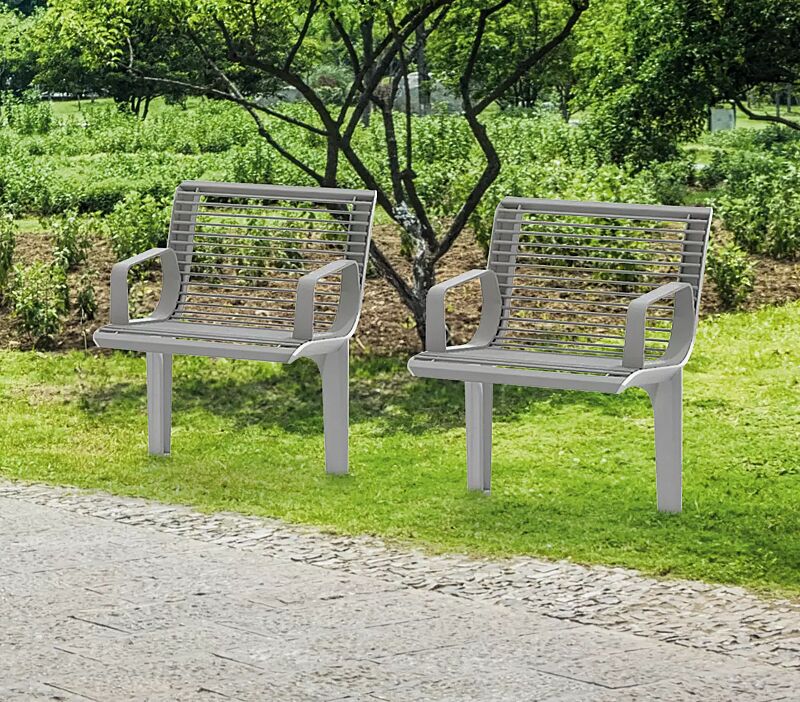 Sitz EMAU SOLO mit Rückenlehne und Armlehnen, Stahlteile in RAL 9007 graualuminium