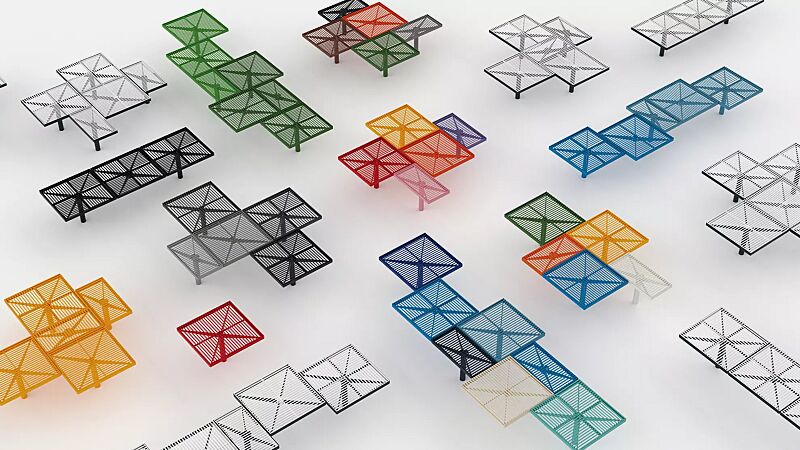 Sitz PIXEL CITÉ, bestehend aus verschiedenen Segmenten, in Stahlausführung