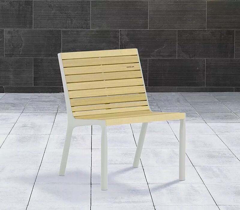 Sitz VLTAU mit Rückenlehne, mit Robinienholzbelattung, Stahlteile in RAL 9006 weißaluminium