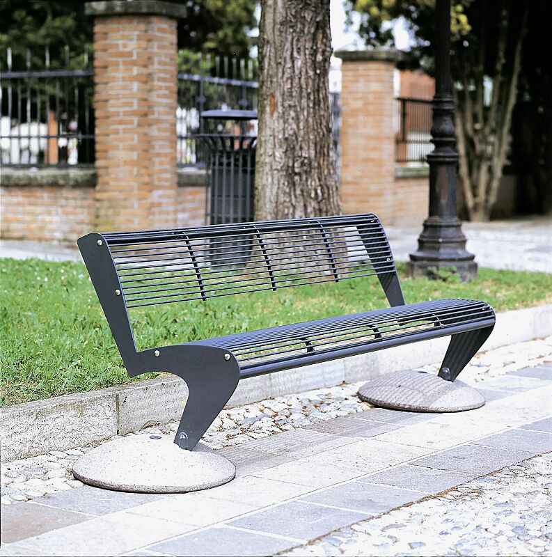 sitzbank-albatros__shoKAT0051229 Sitzbank ALBATROS mit Rückenlehne und Füßen aus Beton, in RAL 7016 anthrazitgrau