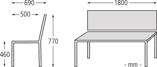 Bank-Tisch-Kombination ANDRIA mit Fichtenholzbelattung, bestehend aus einem Tisch, einer Sitzbank mit und ohne Rückenlehne und einem Hocker, Betonfüße Sandstrahleffekt rot