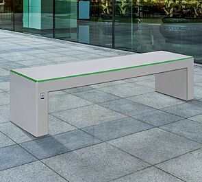 <div id="container" class="container">Sitzbank ANDROMEDA SMOGEATER aus photokatalytischem Beton in weiß, Sitzfläche mit abgerundeten Kanten in hellgrün</div>