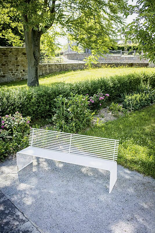 Sitzbank ANZIO mit Rückenlehne, gerade, in RAL 9003 signalweiß