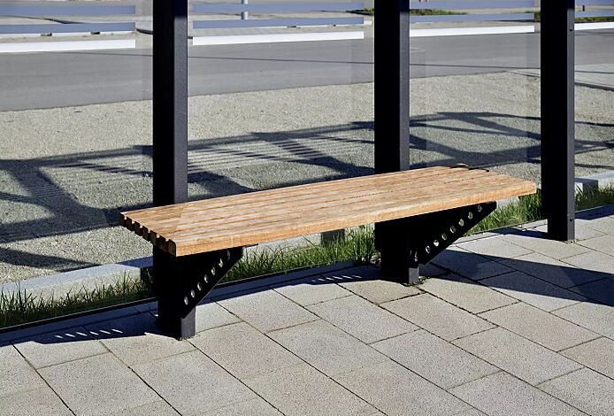 Sitzbank ARES zum Aufdübeln bei -200 mm, in DB 703 eisenglimmer, sowie Wartehalle SATURN