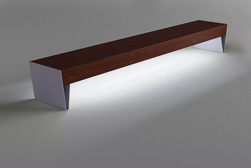 sitzbank-blocq__shoKAT0055840 Sitzbank BLOCQ ohne Rückenlehne, mit Jatobaholzbelattung, Stahlteile in RAL 7035 lichtgrau, mit LED-Beleuchtung (Zubehör)