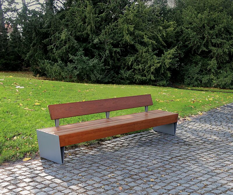 sitzbank-blocq__shoKAT0068722 Sitzbank BLOCQ mit Rückenlehne, mit Jatobaholzbelattung, Stahlteile in RAL 9007 graualuminium