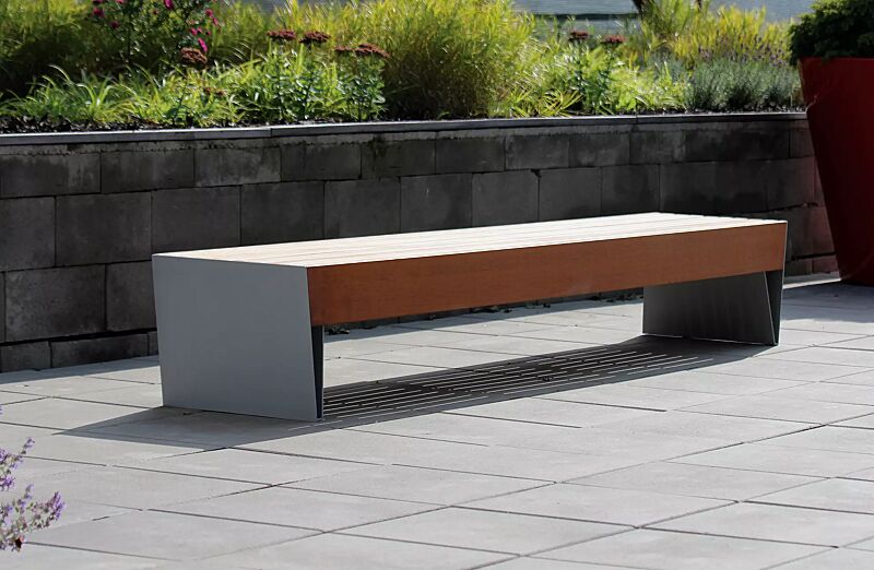 sitzbank-blocq__shoKAT0068723 Sitzbank BLOCQ ohne Rückenlehne, mit Jatobaholzbelattung, Stahlteile in RAL 9007 graualuminium