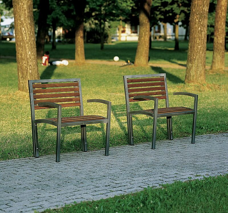 sitzbank-camilla__shoKAT0016803 Sitzbänke CAMILLA mit Hartholzbelattung, mit Rücken- und Armlehnen, Stahlteile in RAL 7016 anthrazitgrau