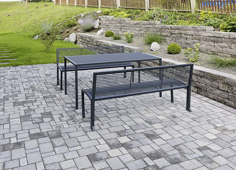 sitzbank-camilla__shoKAT0055672 Sitzbänke CAMILLA mit Rückenlehne und Tisch CAMILLA, in RAL 7016 anthrazitgrau