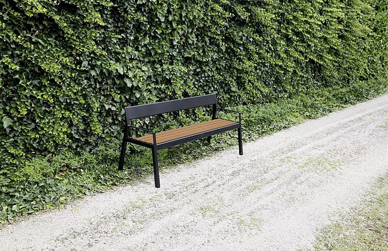 sitzbank-casteo__shoKAT0057913 Sitzbank CASTEO mit Rückenlehne und Armlehnen, mit Hartholzbelattung, Stahlteile in RAL 9005 tiefschwarz