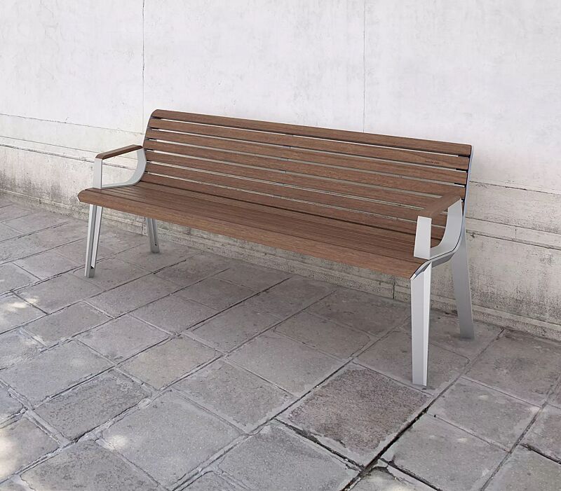 Sitzbank EMAU mit Rückenlehne und Armlehnen, mit Jatobaholzbelattung