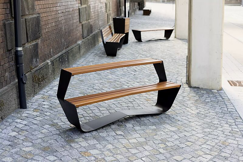 sitzbank-karma__shoKAT0055537 Kollektion KARMA bestehend aus Tisch, Sitzbank und Abfallbehälter