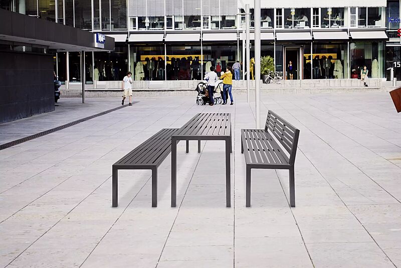 sitzbank-liguria__shoKAT0025016 Sitzbank LIGURIA mit und ohne Rückenlehne, zum freien Aufstellen, mit Stahlauflage sowie Tisch LIGURIA, in DB 703 eisenglimmer