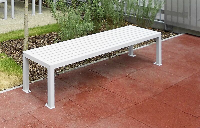 sitzbank-liguria__shoKAT0039242 Sitzbank LIGURIA ohne Rückenlehne, zum Aufdübeln, mit Stahlauflage, in RAL 9006 weißaluminium